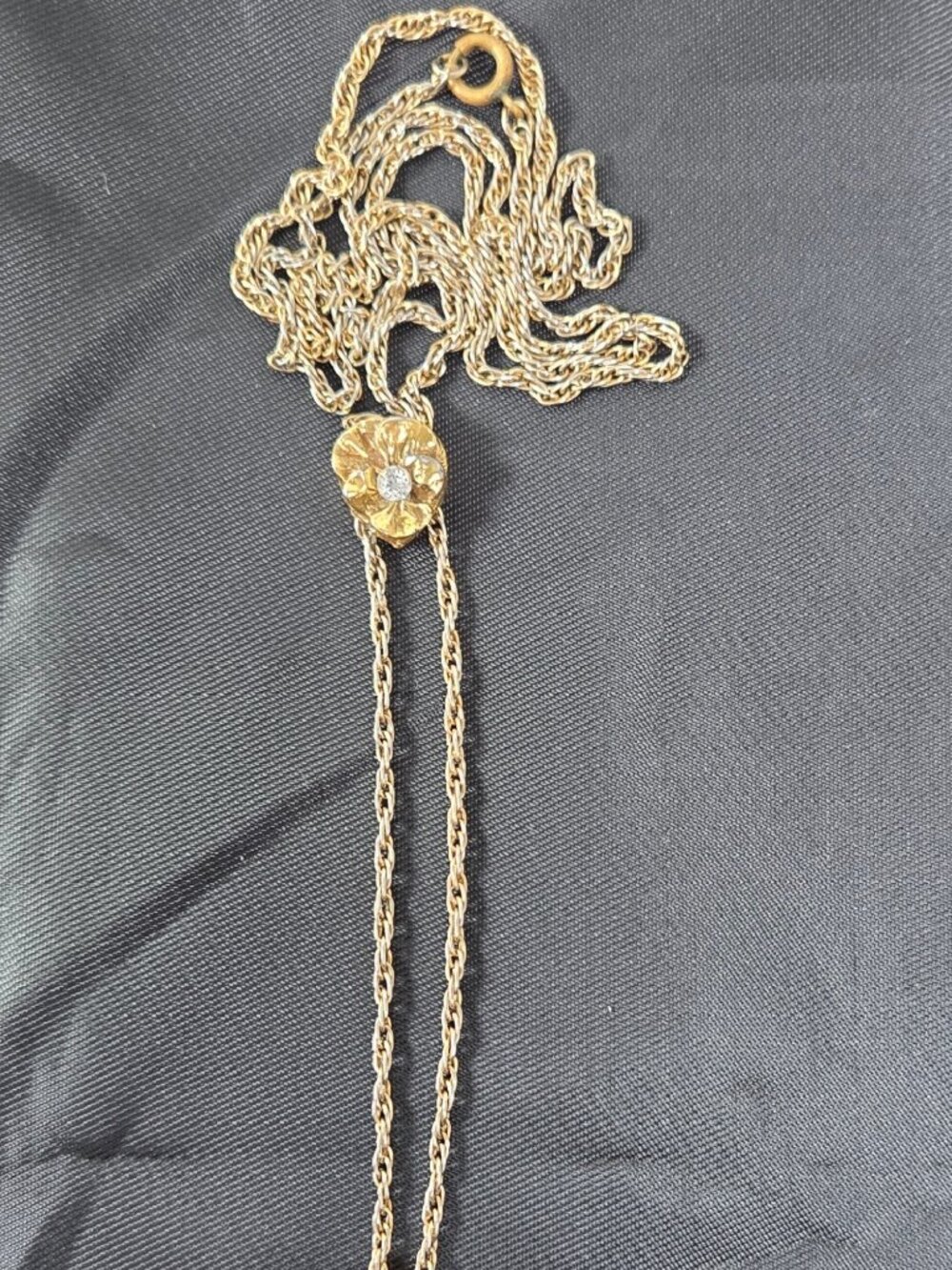 Goldette Necklace Lariat Slide Flip Fob Smoky Quartz Stone 18" L Vintage-1960's - Picture 15 of 16